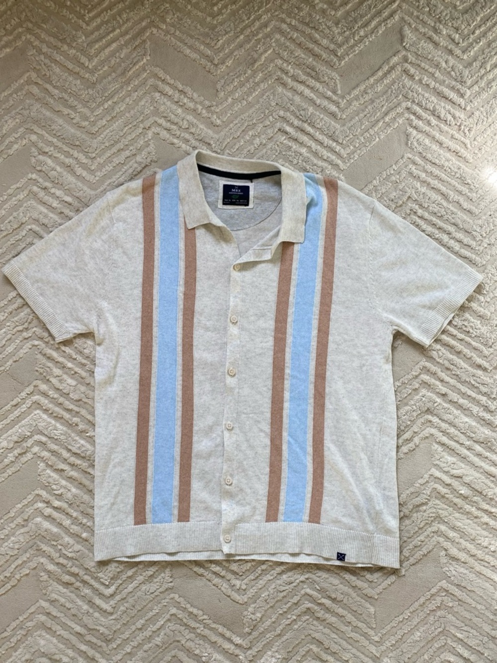 MBX Premium Goods Vertical Stripe Sweater-Knit Polo Shirt- Oatmeal